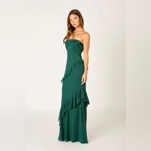 Honey Brand New Green Maxi Strapless Dress